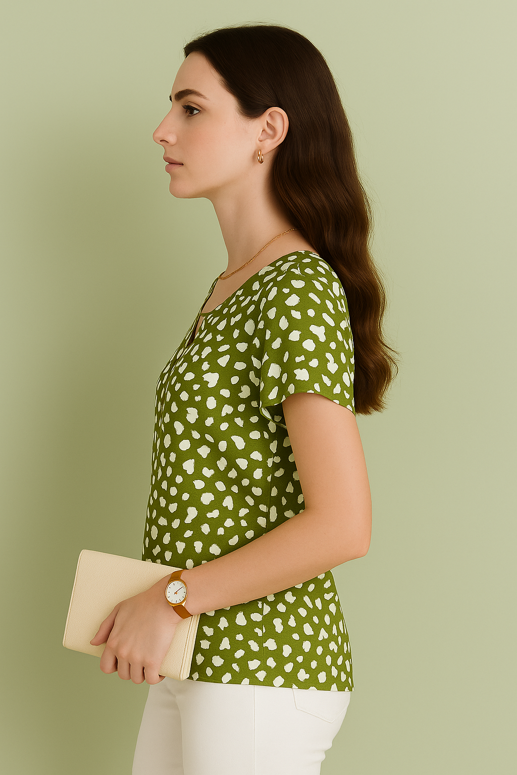 Abstract Printed Crepe Peplum Top with Short Sleeves and Keyhole Neckline
