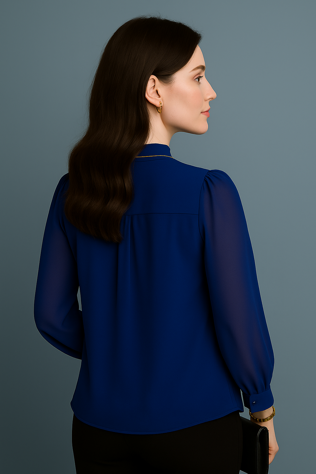 Navy Pleated Quarter Sleeve Top