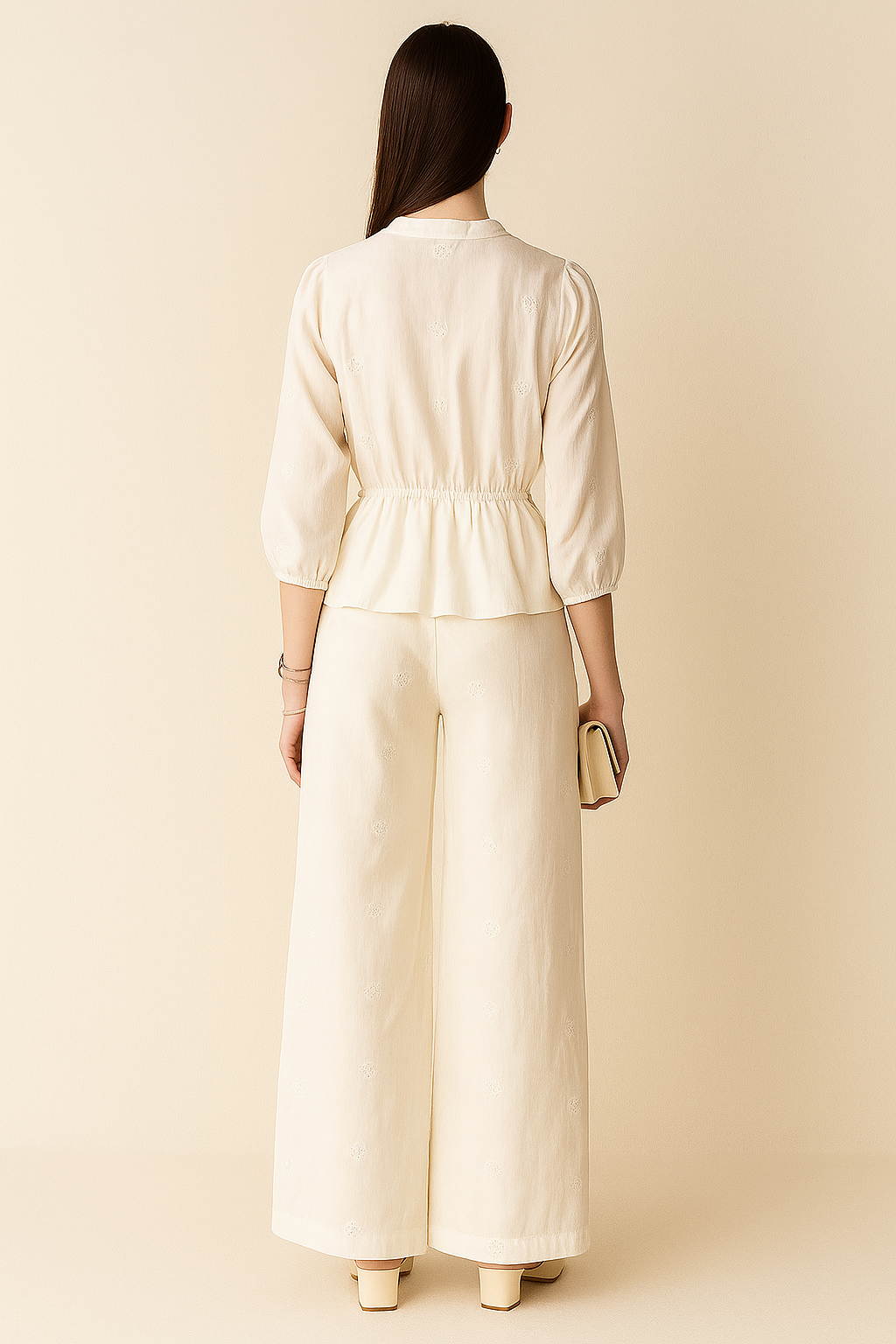 Embroidered Mandarin Collar Cotton Co-ord Set