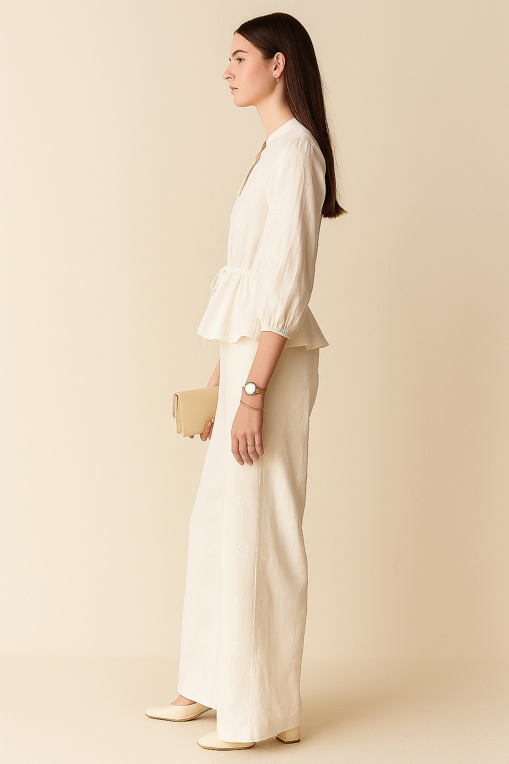 Embroidered Mandarin Collar Cotton Co-ord Set