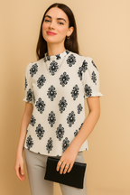 Elegant Printed Ruffle Neck Top