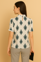 Elegant Printed Ruffle Neck Top