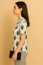 Elegant Printed Ruffle Neck Top