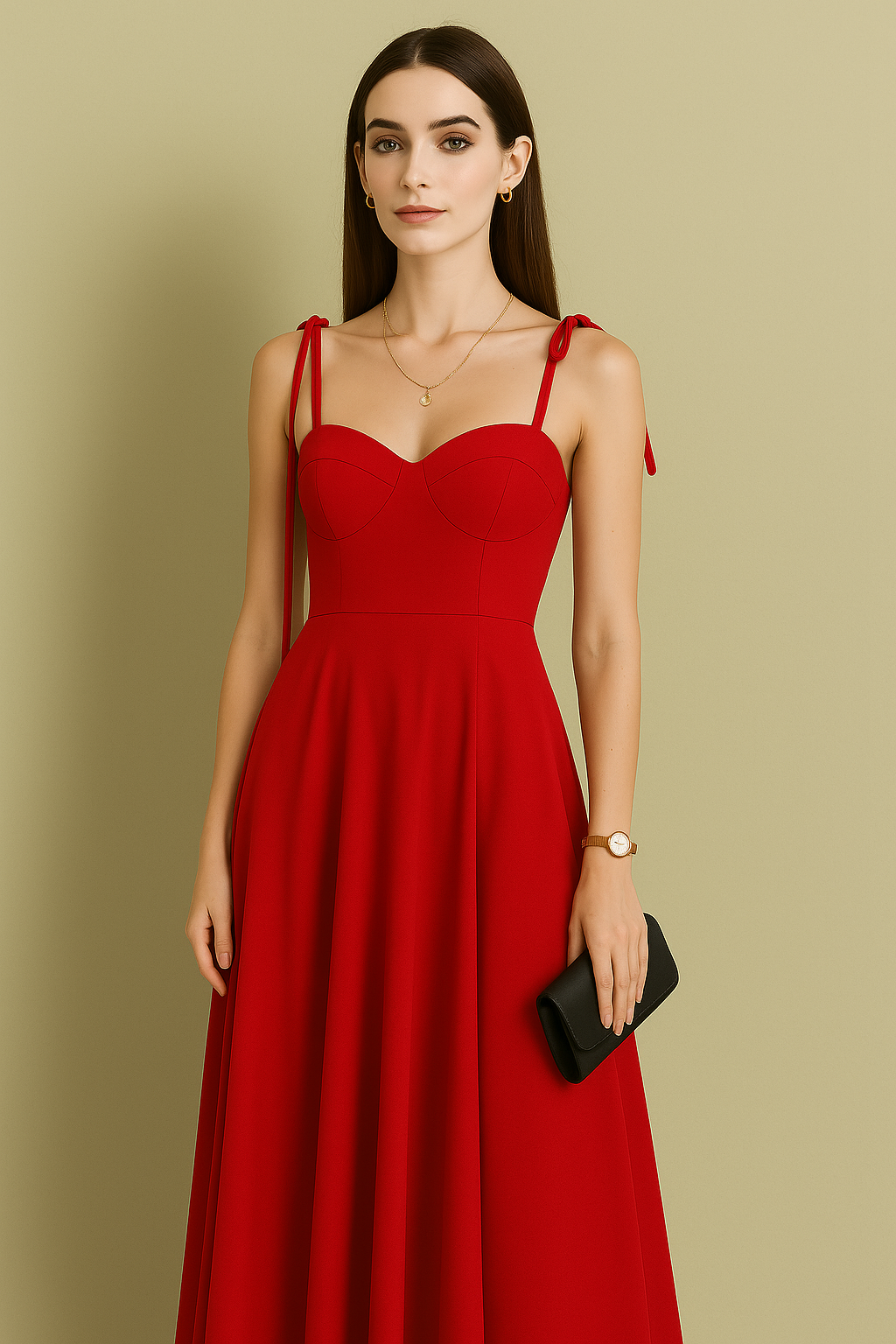 Tie-Shoulder Sweetheart Neck Maxi Dress