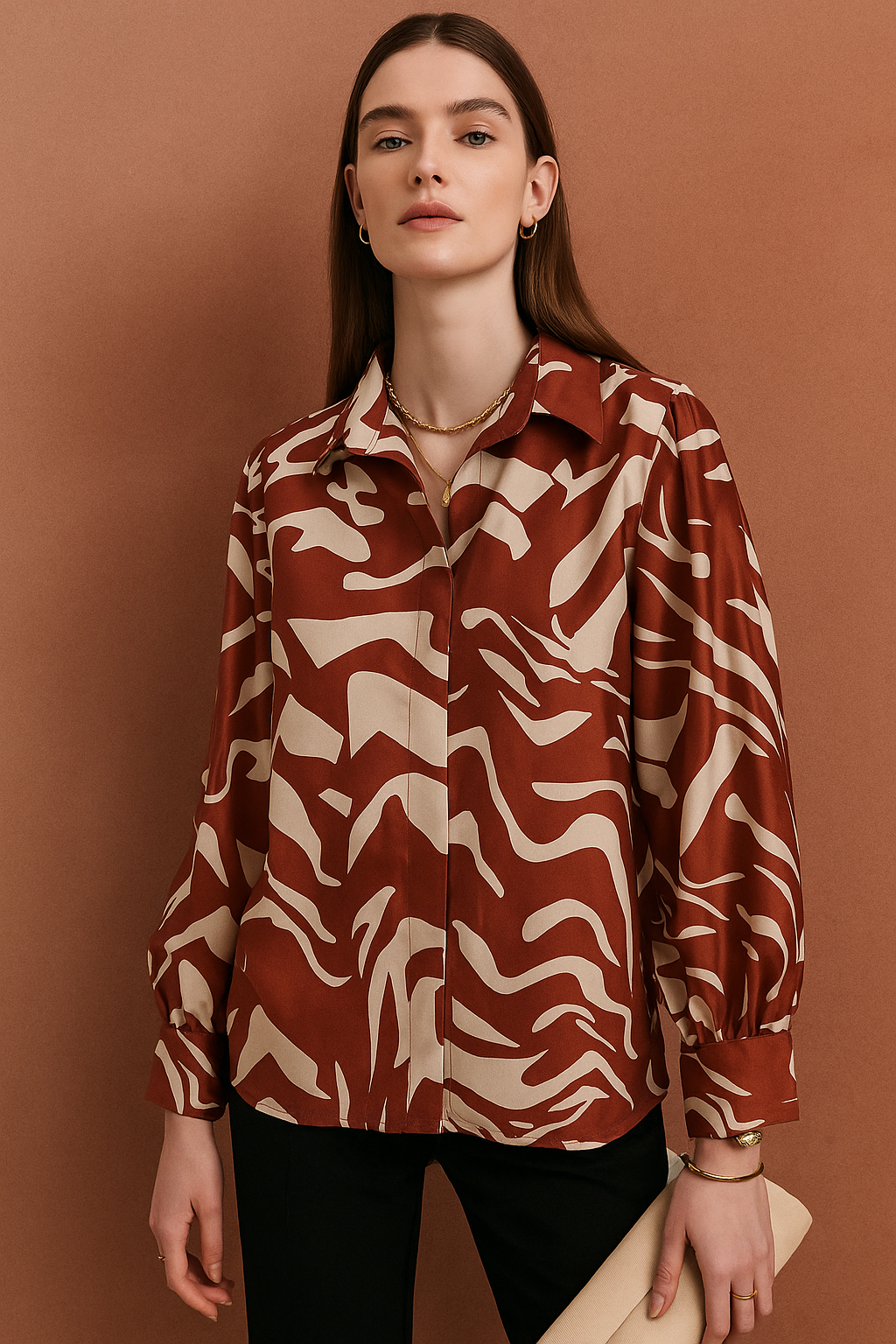 Abstract Pattern Button-Up Shirt with Long Sleeves