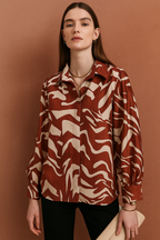 Abstract Pattern Button-Up Shirt with Long Sleeves