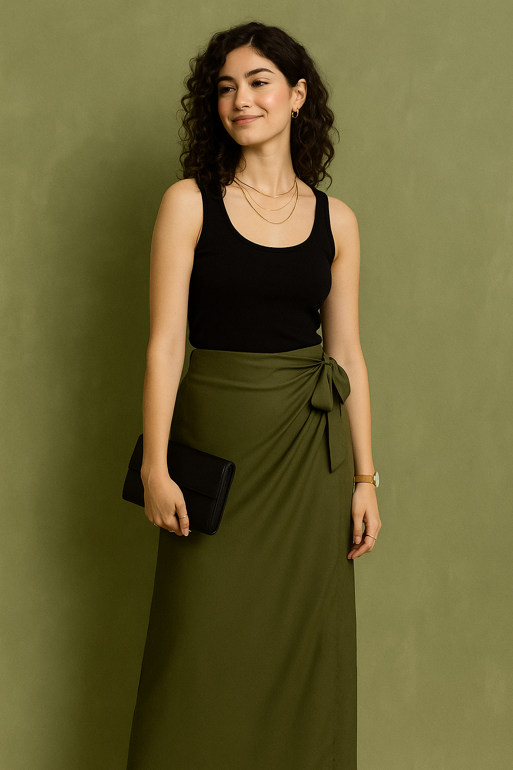 Wrap-Style Midi Skirt with Side Tie Detail