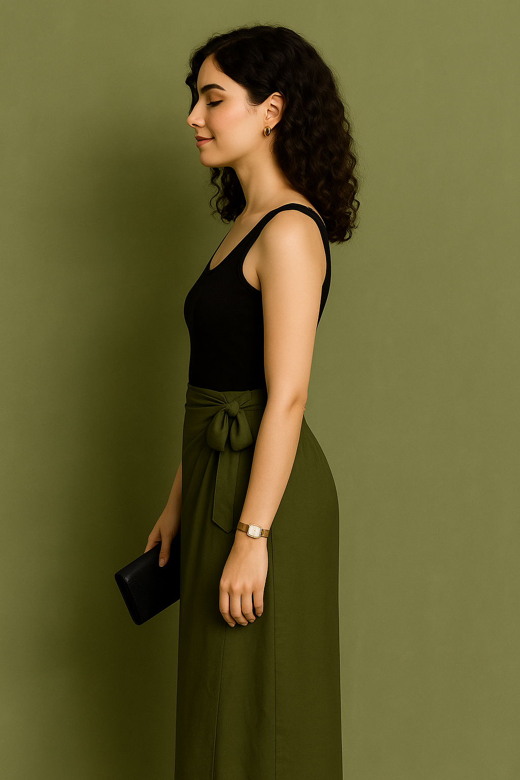 Wrap-Style Midi Skirt with Side Tie Detail