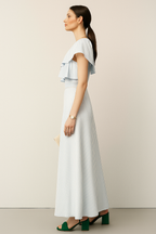 One-Shoulder Ruffle Tiered Bodice Maxi Dress with Vertical Stripes