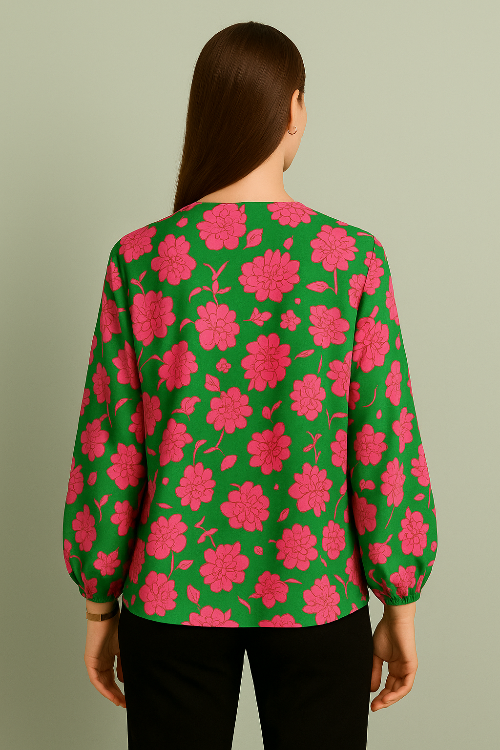 Floral Print V-Neck Puff Sleeve Top
