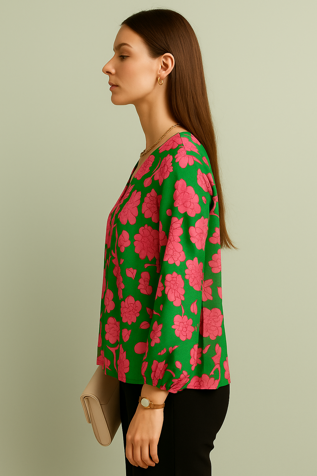 Floral Print V-Neck Puff Sleeve Top