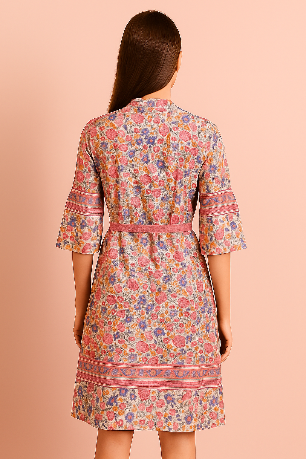 Floral Print Belted A-Line Dress with Bell Sleeves