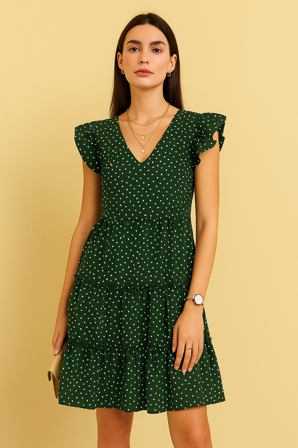 Polka Dot Ruffle Sleeve Tiered Dress