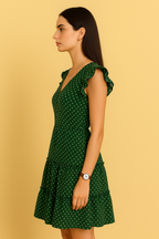 Polka Dot Ruffle Sleeve Tiered Dress