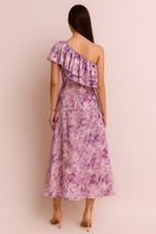 Floral One-Shoulder Ruffle Midi Dress