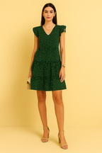 Polka Dot Ruffle Sleeve Tiered Dress