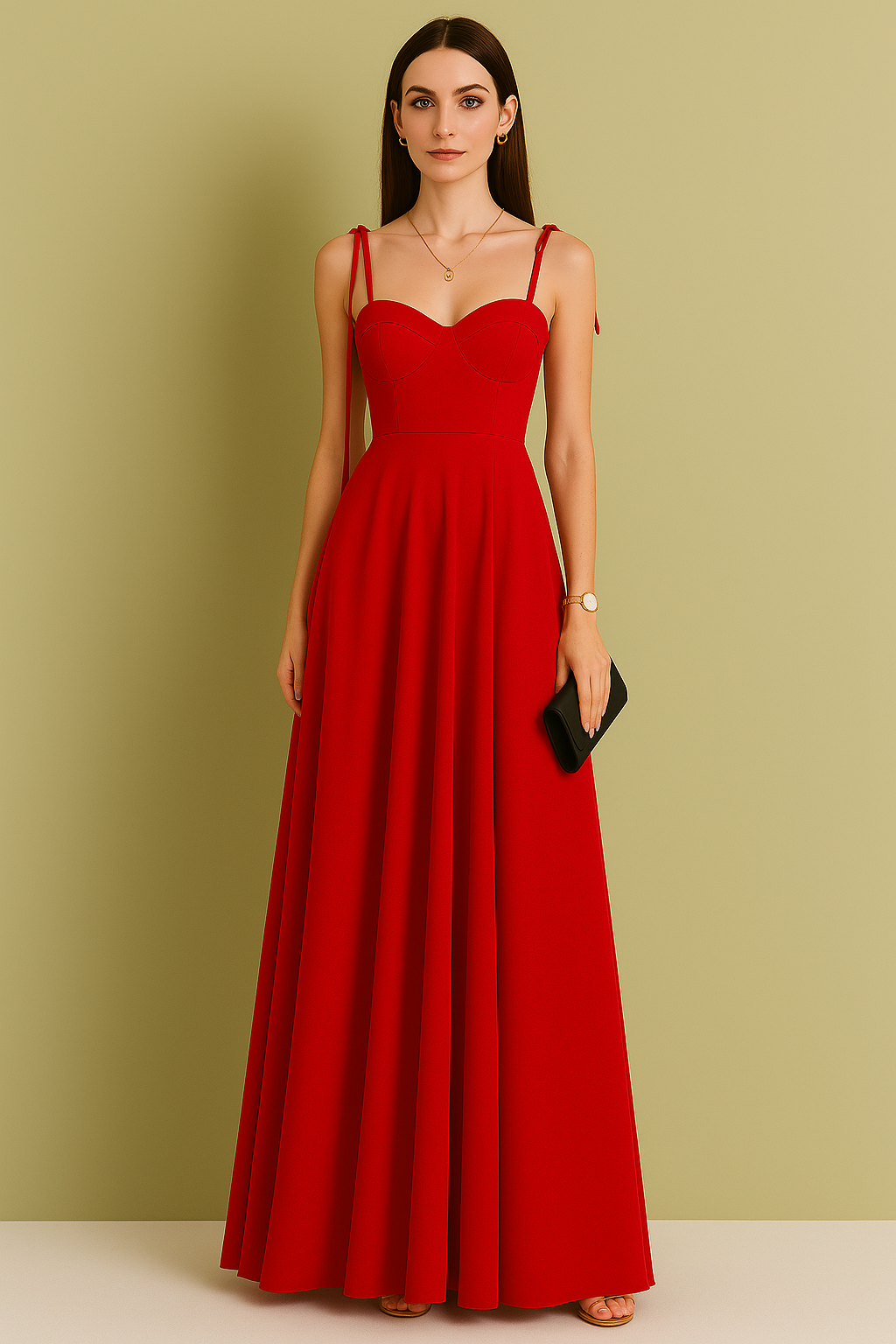Tie-Shoulder Sweetheart Neck Maxi Dress