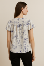 Floral Lace Yoke Tie-Neck Blouse