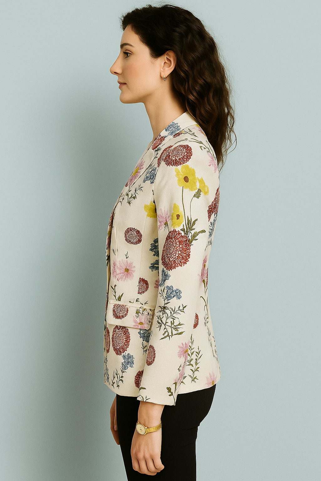 White Tailored Blazer with Multicolor Floral Print