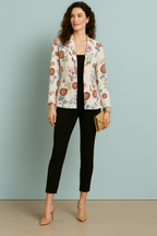 White Tailored Blazer with Multicolor Floral Print