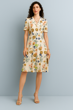 Short-Sleeve Midi Dress with Multicolor Floral Print