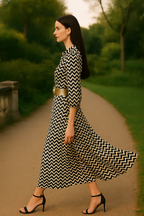 Monochrome Wave Print Shirt Maxi Dress