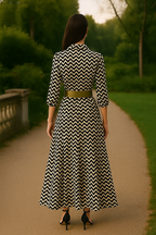 Monochrome Wave Print Shirt Maxi Dress