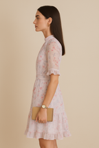 Floral Tiered Ruffle Midi Dress with Sheer Sleeves