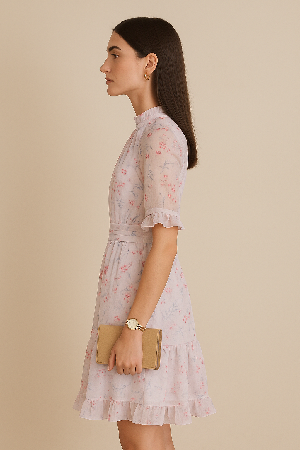 Floral Tiered Ruffle Midi Dress with Sheer Sleeves