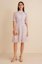 Floral Tiered Ruffle Midi Dress with Sheer Sleeves