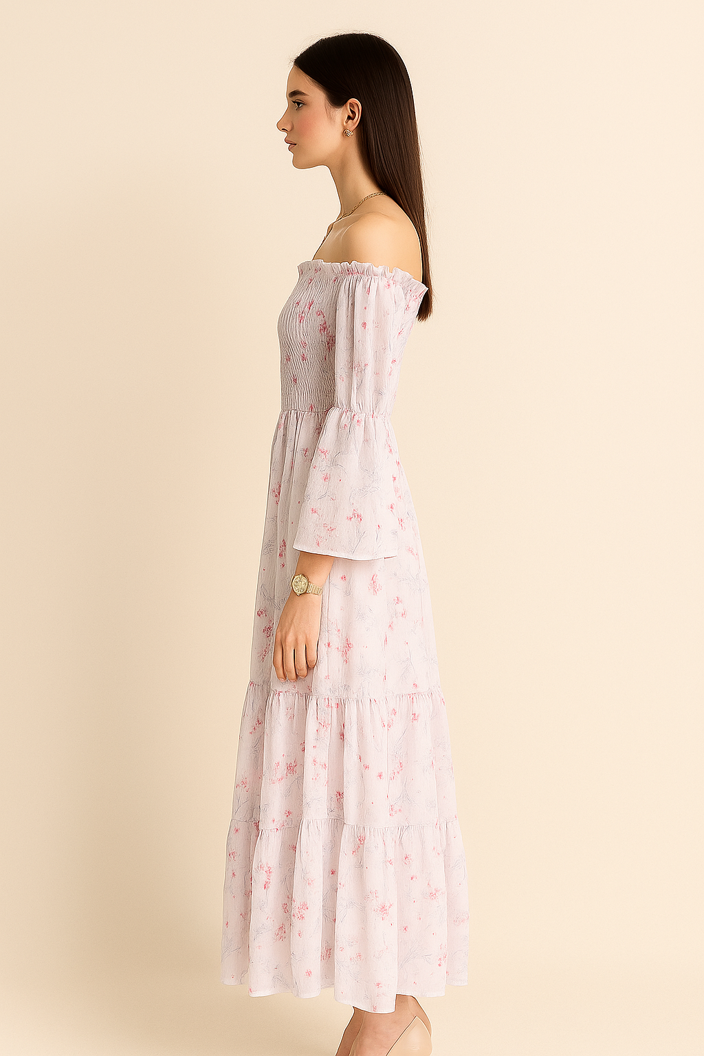 Floral Print Tiered Midi Dress