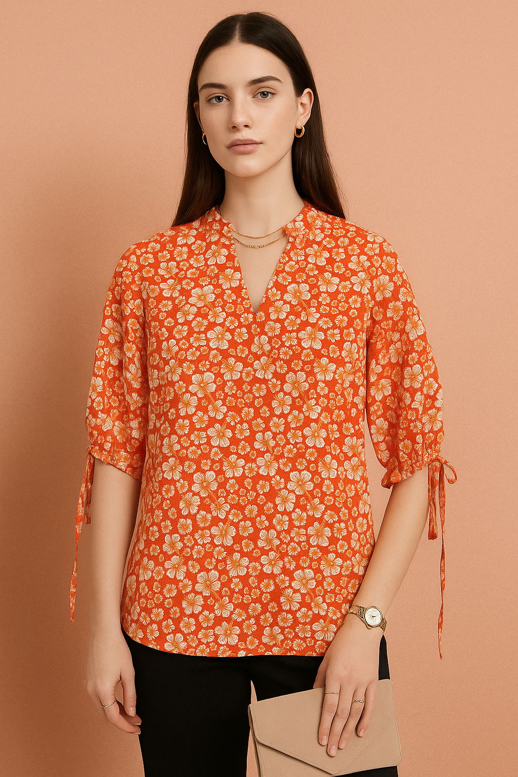 V-Neck Floral Print Top