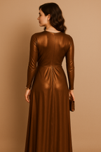 Shimmering Long Sleeve Wrap Maxi Gown