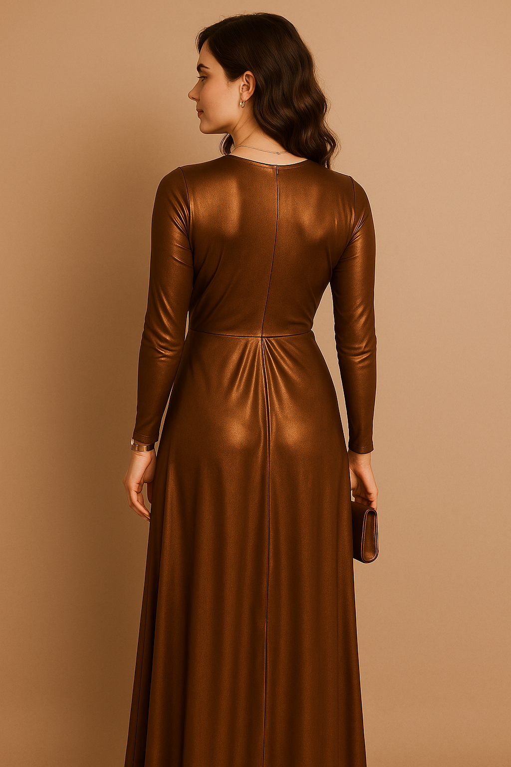 Shimmering Long Sleeve Wrap Maxi Gown