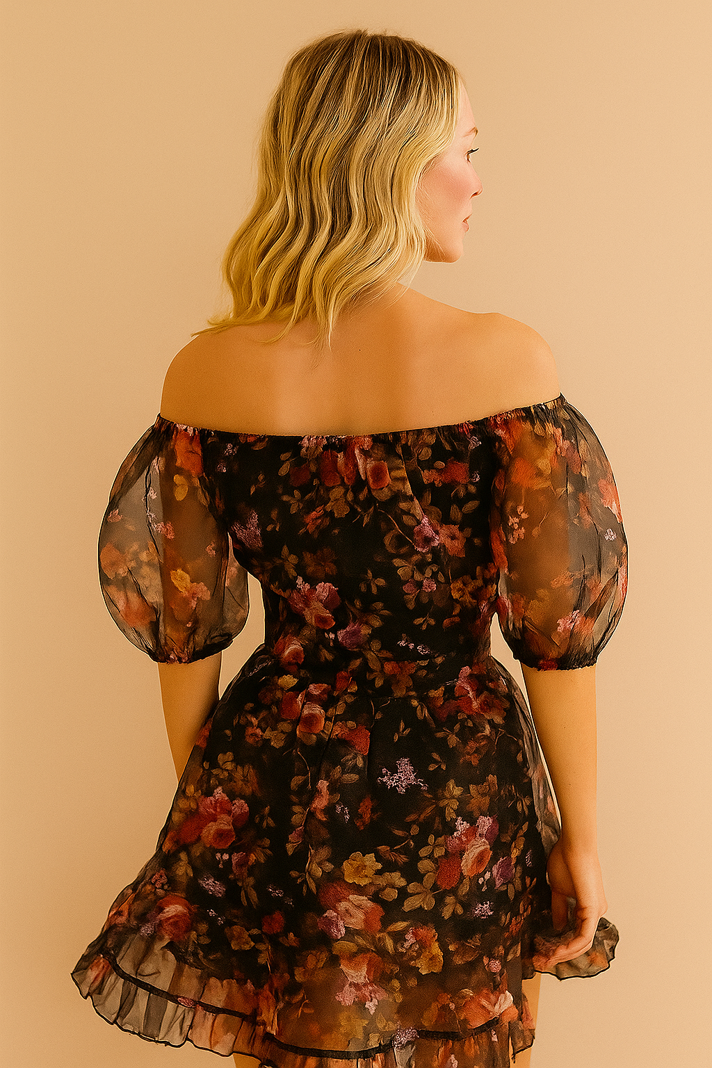 Autumn Bloom Off-Shoulder Floral Mini Dress