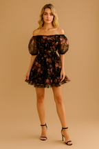 Autumn Bloom Off-Shoulder Floral Mini Dress