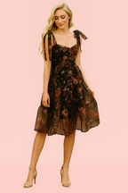 Floral Tiered Midi Dress with Tie Shoulder Straps