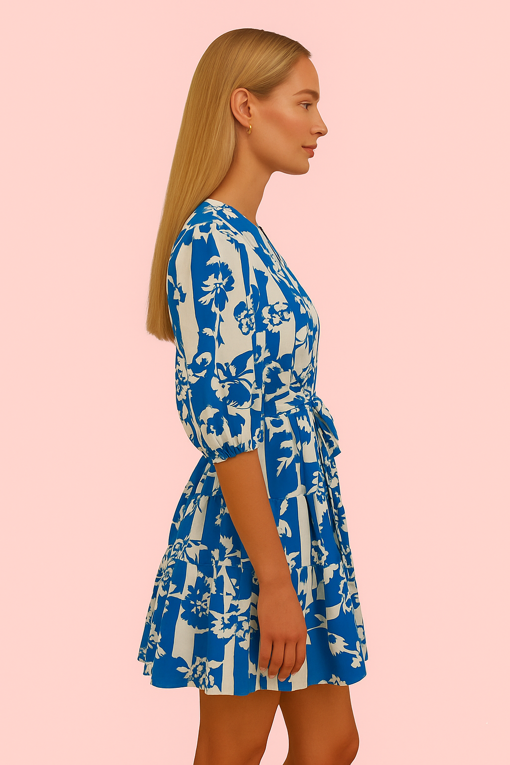 Floral Print V-Neck Belted Mini Dress