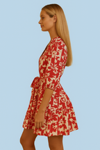 Floral Print V-Neck Belted Mini Dress