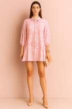 Mandala Print Flared Tunic with Three-Quarter Sleeves