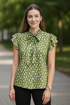 Ruffle Sleeve Bow Tie Blouse