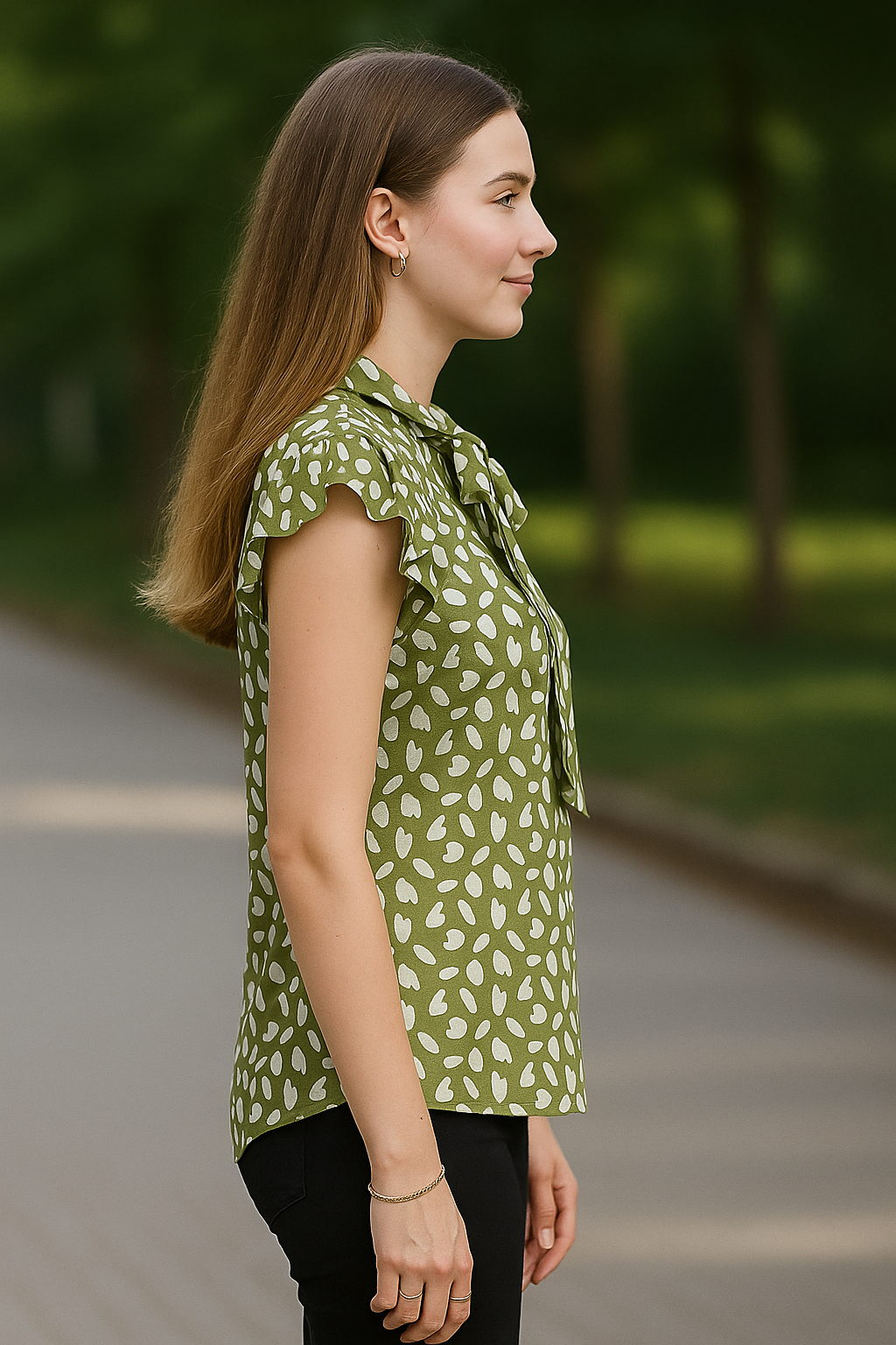 Ruffle Sleeve Bow Tie Blouse