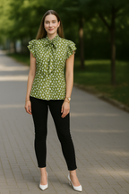 Ruffle Sleeve Bow Tie Blouse