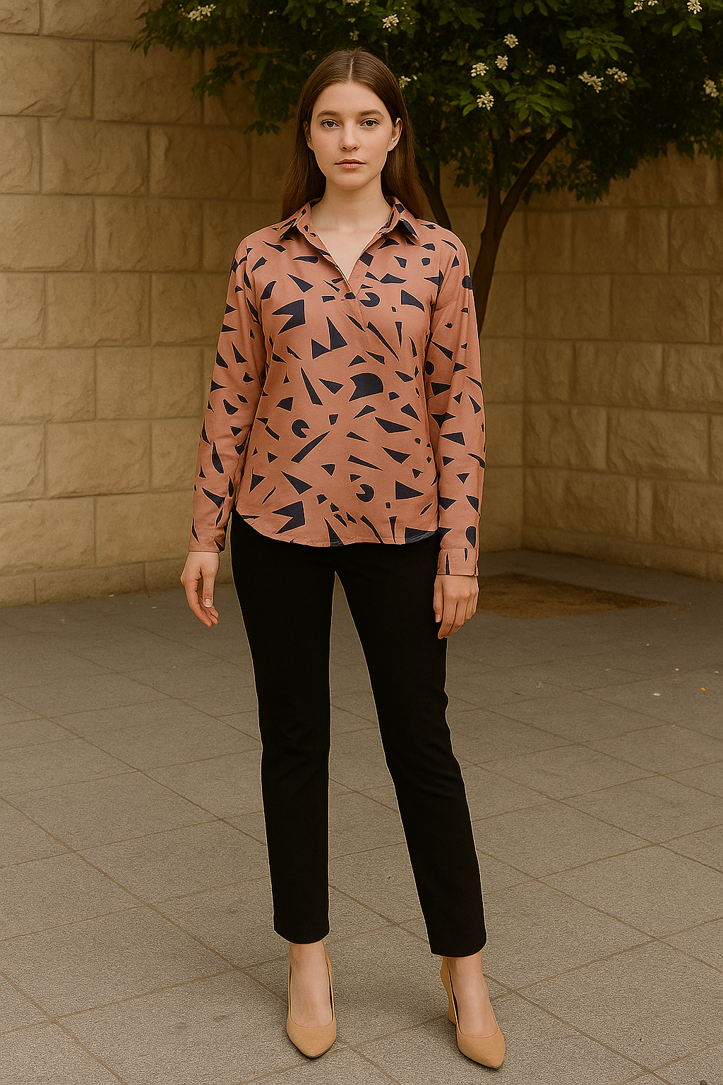 Abstract Geo Print Button-Down Shirt
