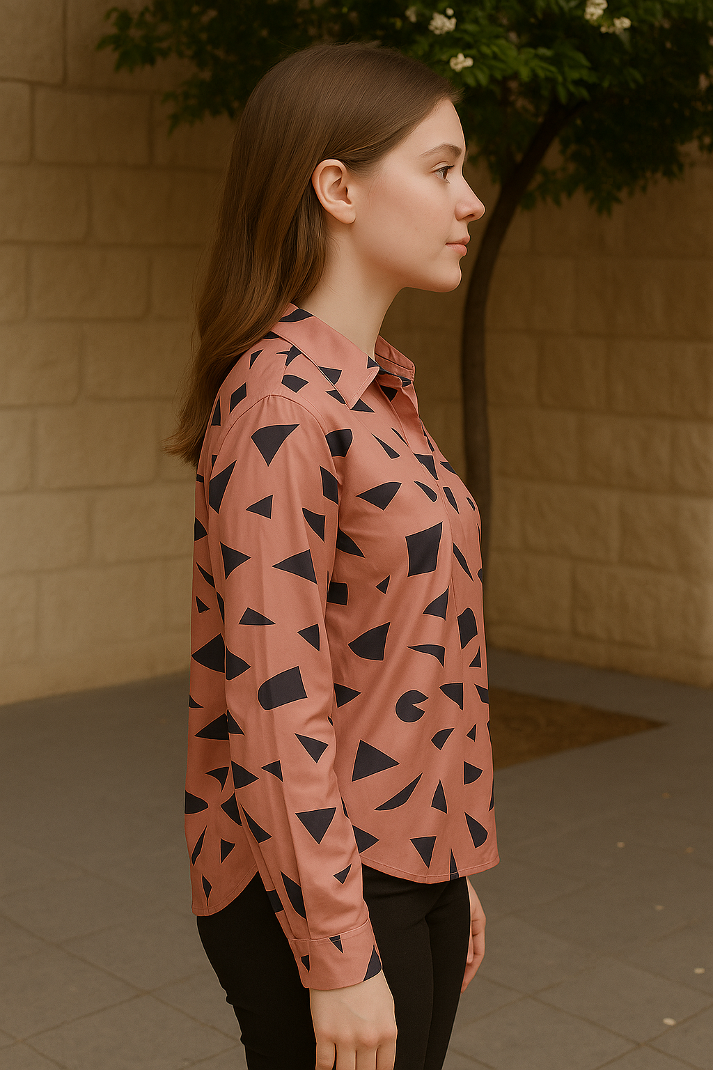 Abstract Geo Print Button-Down Shirt