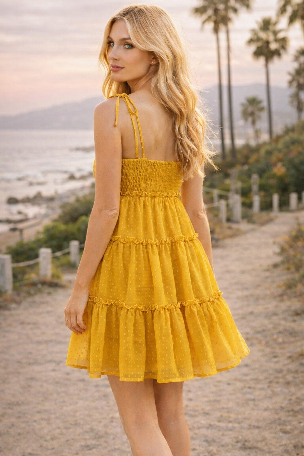 Golden Meadow Tiered Mini Dress