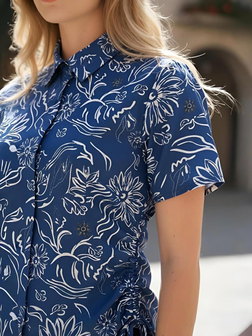 Elegant Floral Print Tie-Side Shirt Top