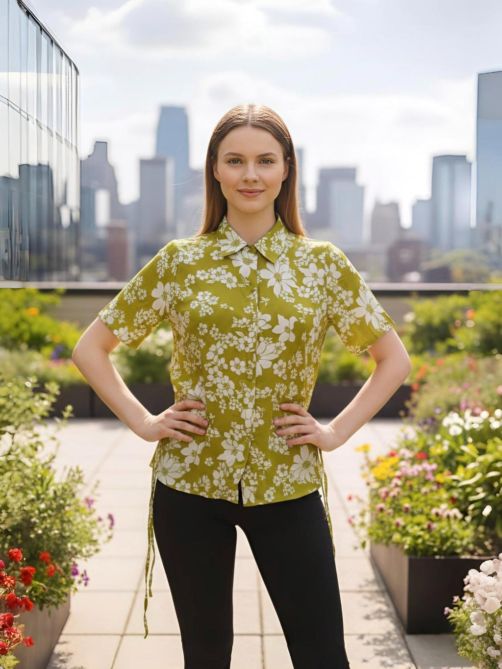 Botanical Bliss Side-Tie Short Sleeve Shirt