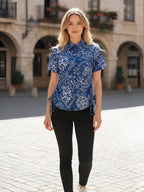 Elegant Floral Print Tie-Side Shirt Top