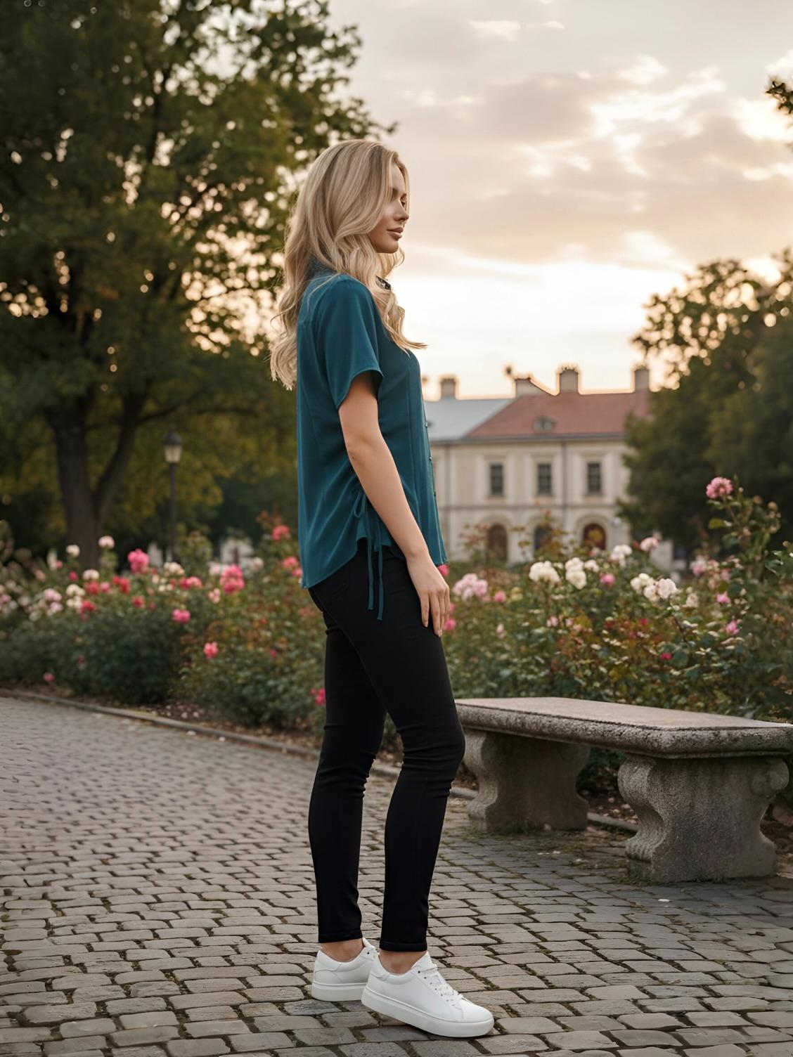 Solid Chic Side-Tie Short Sleeve Shirt